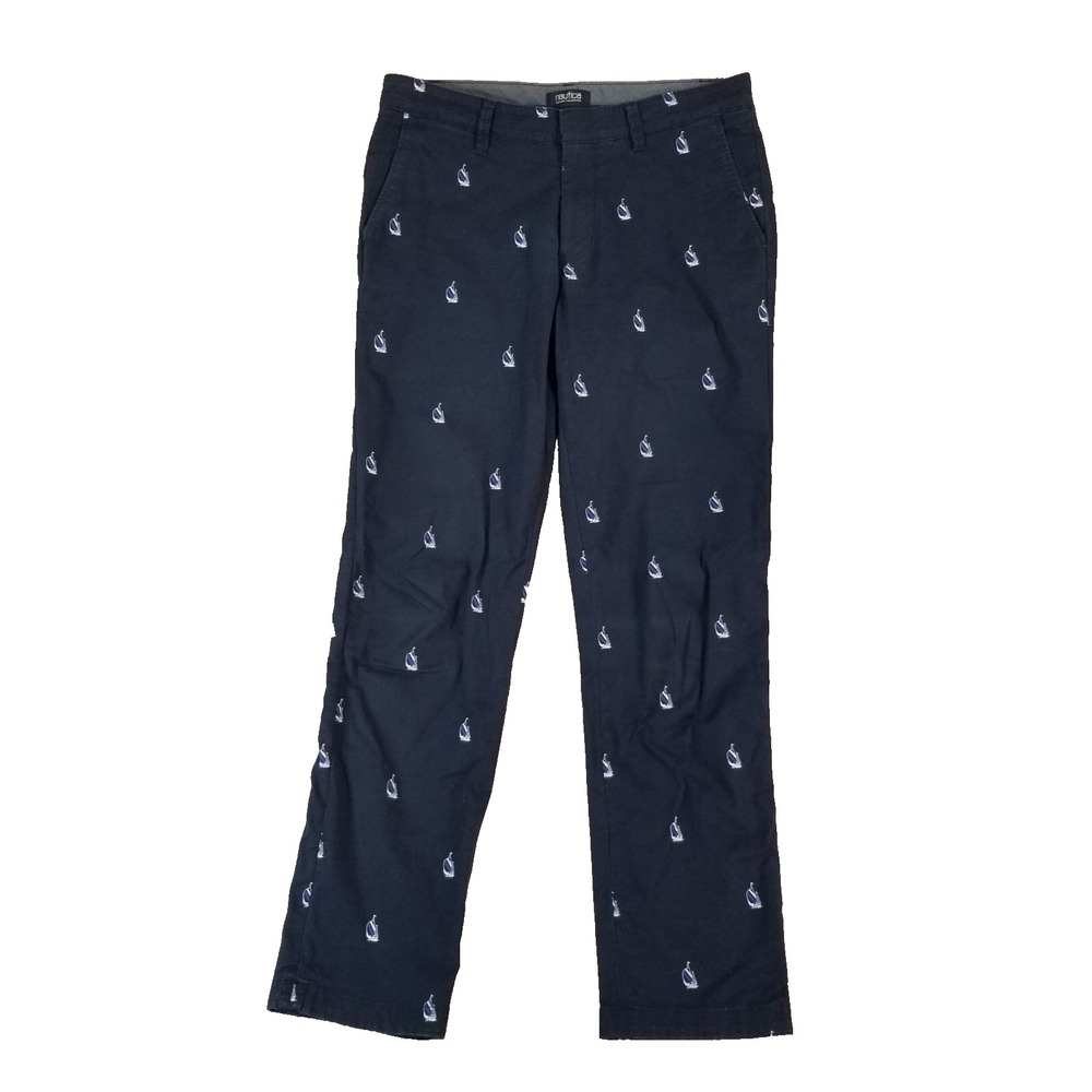 Nautica Pants Mens 32x32 Blue Chino Vintage Collection UO Sailboat Preppy